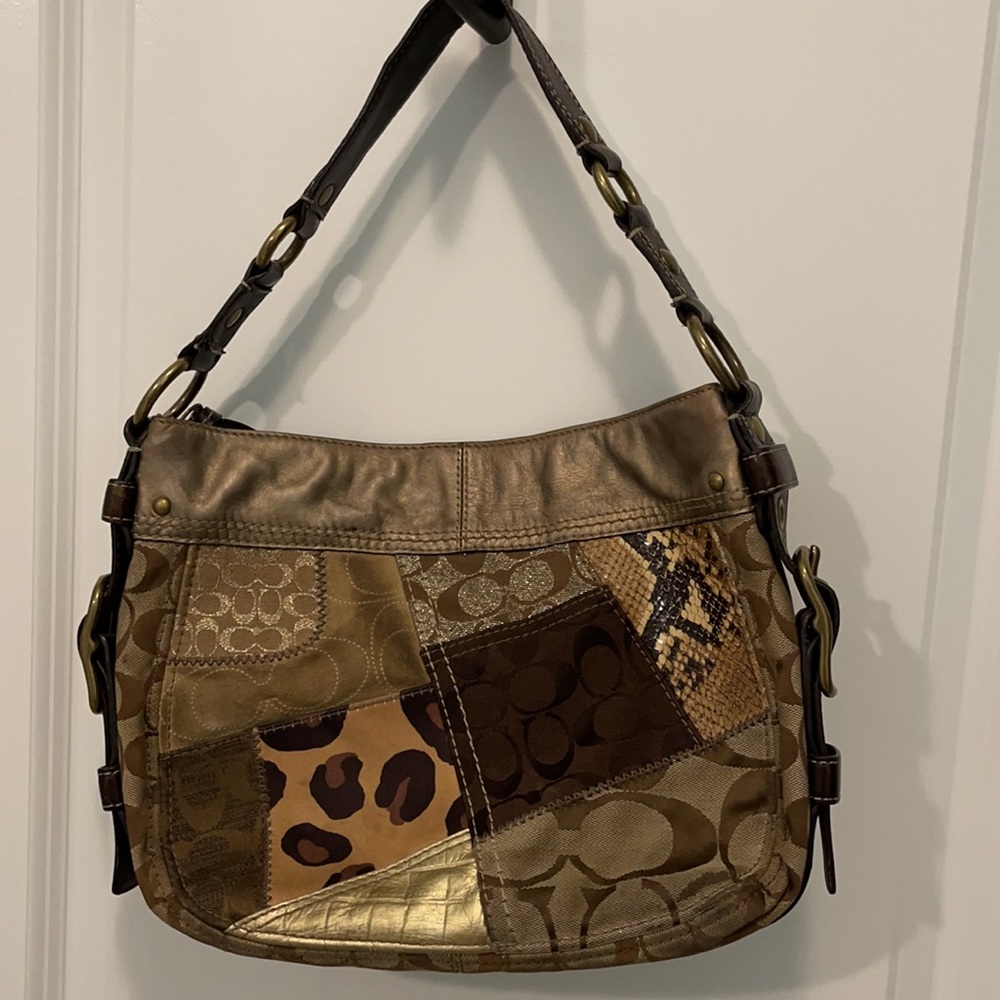 GUC Coach Brown and Gold Patchwork Purse - Picture 1 of 12